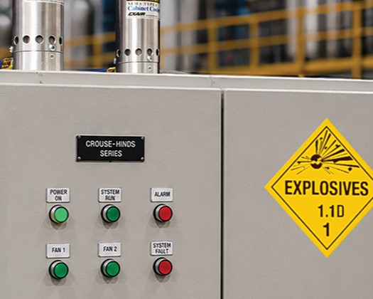 EXAIR Dual Hazardous Location Cabinet Cooler System installed on a hazardous location electrical enclosure, providing maintenance-free cooling for large control panels in classified industrial environments.